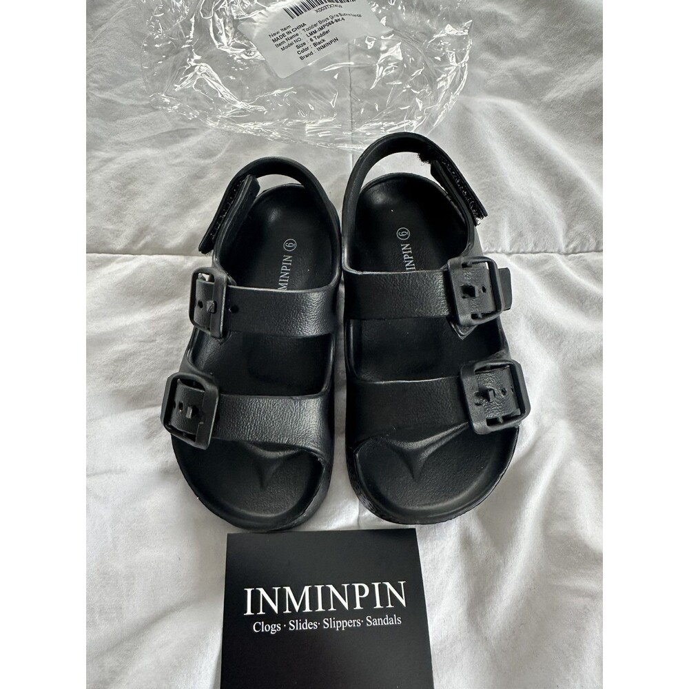 Inminpin Toddler Kids Buckle Sandals w/ Open Toe & Adjustable Back Strap Size 6